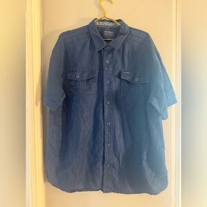 Parish XXXL Linen Cotton Blue Short Sleeve Button Up Shirt Casual Relaxed Fit